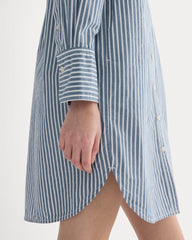 The Relaxed Shirt Dress In Ultrasoft Cotton | Bone / Mazarine Blue