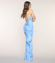 Marva Floral Lace-Up Mesh Formal Dress