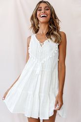 Jada Sleeveless Crochet And Tassel Kaftan Dress White
