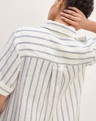 The Daytripper Dress In Linen | Bone/Navy