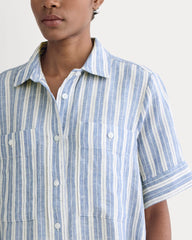The Daytripper Dress In Linen | Soft Cobalt/Bone