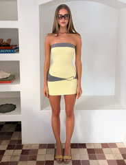 Eos Mini Dress - Butter Yellow And Grey
