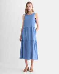 The Tiered Dress In Stretch Linen | Bluebell