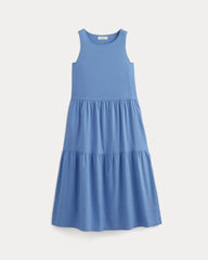 The Tiered Dress In Stretch Linen | Bluebell