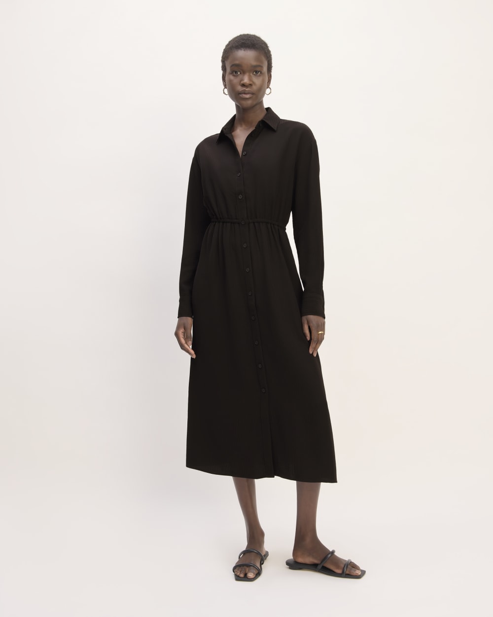 The Mini Jacquard Stripe Shirt Dress | Black