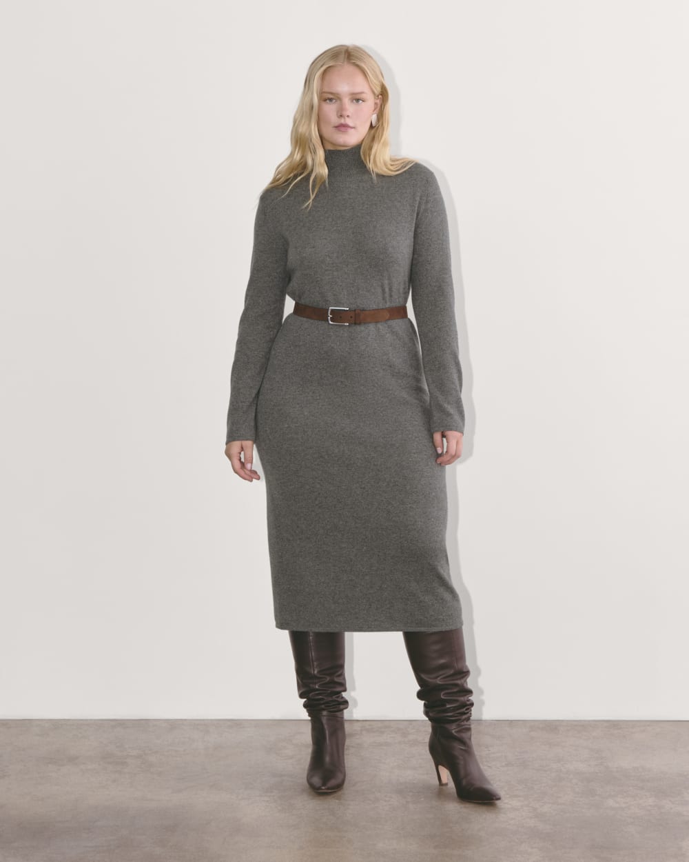 The Turtleneck Sweater Dress In Cashmere | Heather Charcoal