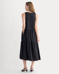 The Tiered Dress In Stretch Linen | Black