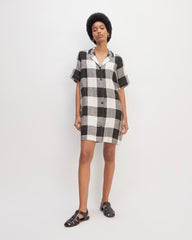 The Shirtdress In Linen | Bone / Black Check
