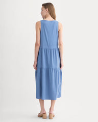 The Tiered Dress In Stretch Linen | Bluebell
