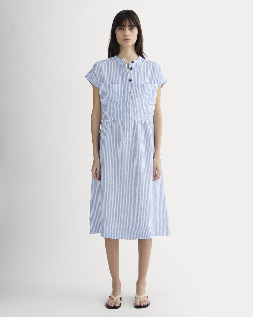 The Craft Dress In Linen | Bluebell / Bone