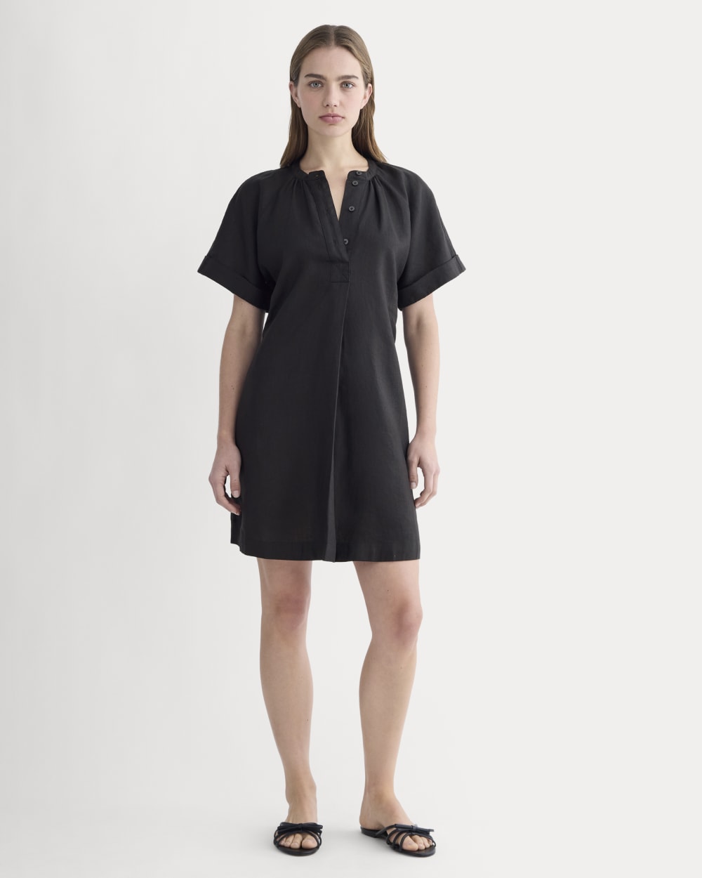 The Popover Dress In Linen | Black